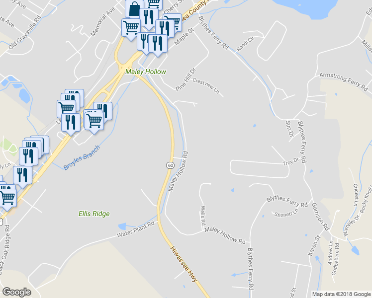map of restaurants, bars, coffee shops, grocery stores, and more near 935 Maley Hollow Road in Dayton