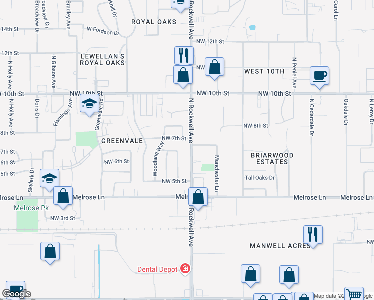 map of restaurants, bars, coffee shops, grocery stores, and more near 715 North Rockwell Avenue in Oklahoma City