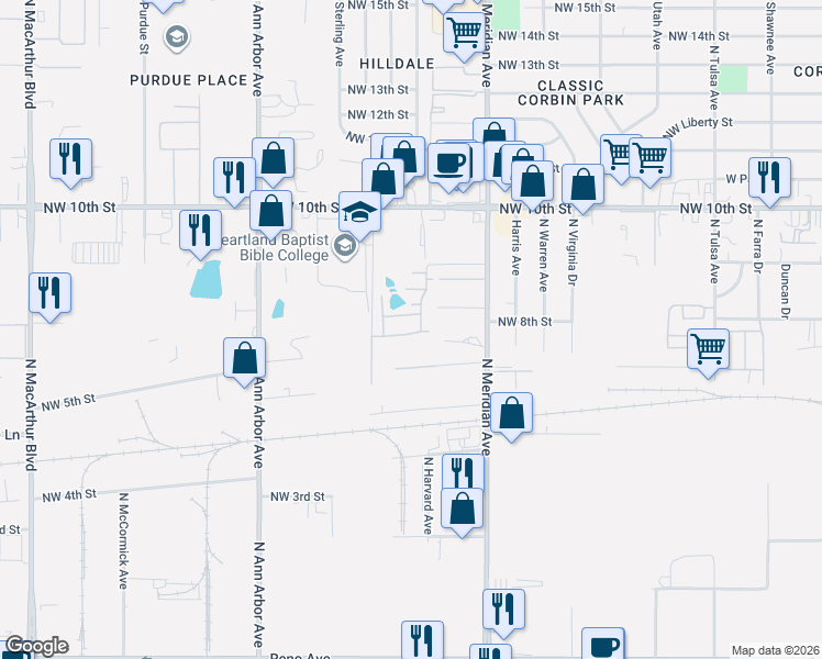 map of restaurants, bars, coffee shops, grocery stores, and more near 4600 1/2 Parker Road in Oklahoma City