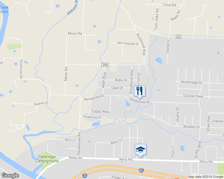 map of restaurants, bars, coffee shops, grocery stores, and more near 1101 Opal Drive in Van Buren