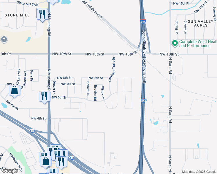 map of restaurants, bars, coffee shops, grocery stores, and more near 721 Chisholm Trails Drive in Yukon