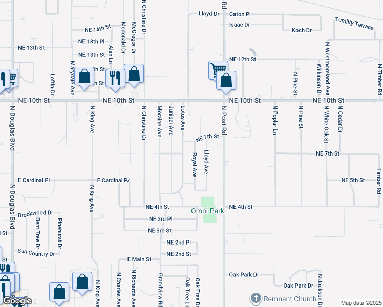 map of restaurants, bars, coffee shops, grocery stores, and more near 705 Royal Ave in Midwest City