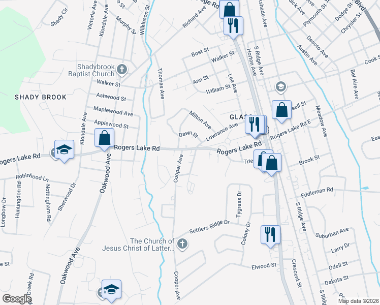 map of restaurants, bars, coffee shops, grocery stores, and more near 503 Rogers Lake Road in Kannapolis