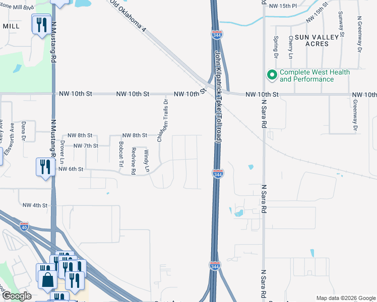 map of restaurants, bars, coffee shops, grocery stores, and more near 708 Bison Crossing Drive in Yukon
