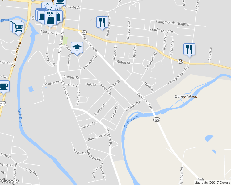 map of restaurants, bars, coffee shops, grocery stores, and more near 906 Woodland Avenue in Shelbyville