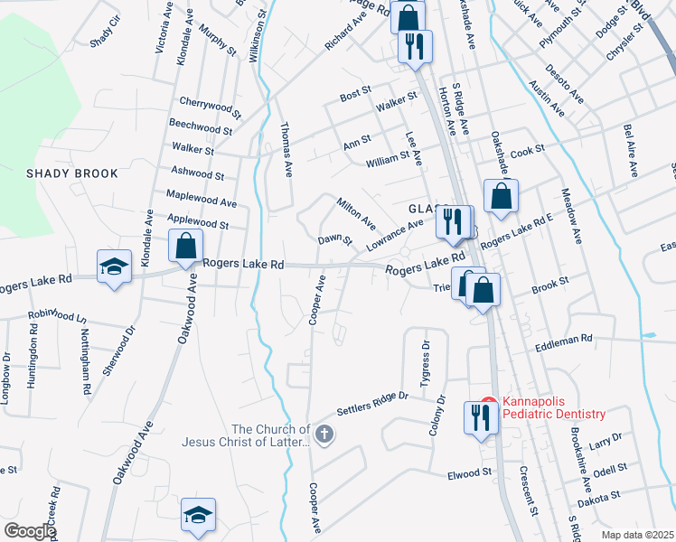 map of restaurants, bars, coffee shops, grocery stores, and more near 503 Rogers Lake Road in Kannapolis
