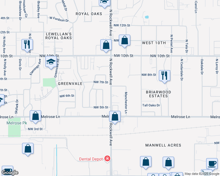 map of restaurants, bars, coffee shops, grocery stores, and more near 715 North Rockwell Avenue in Oklahoma City