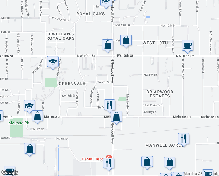 map of restaurants, bars, coffee shops, grocery stores, and more near 715 North Rockwell Avenue in Oklahoma City