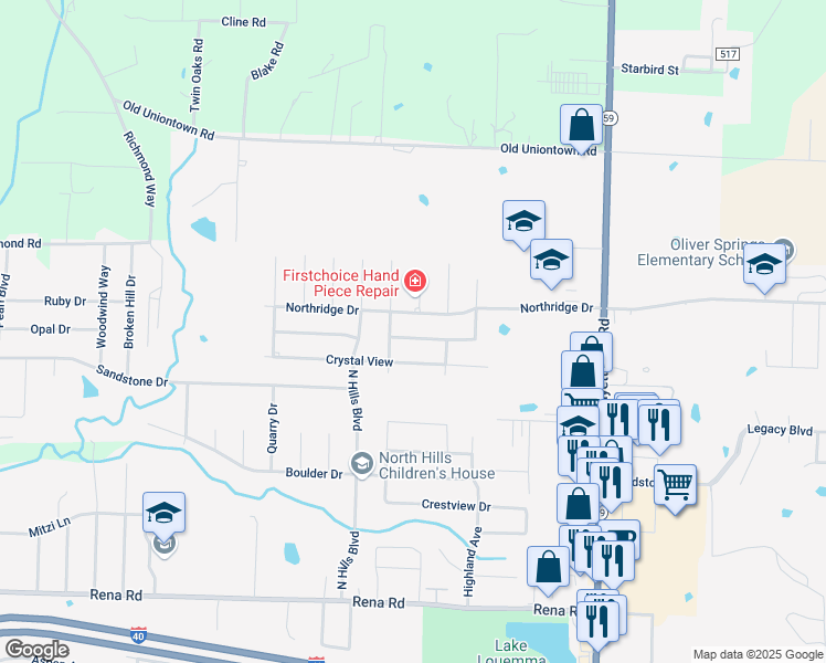 map of restaurants, bars, coffee shops, grocery stores, and more near 308 Mountain Edge Street in Van Buren