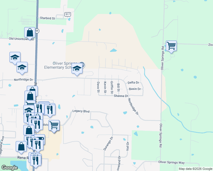 map of restaurants, bars, coffee shops, grocery stores, and more near 2510 Kevin Street in Van Buren