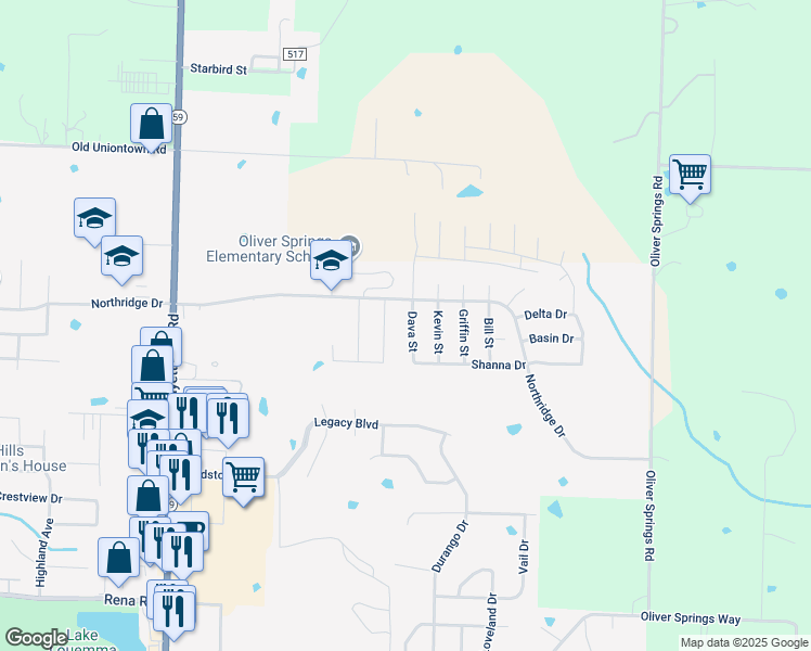 map of restaurants, bars, coffee shops, grocery stores, and more near 2511 Dava Street in Van Buren