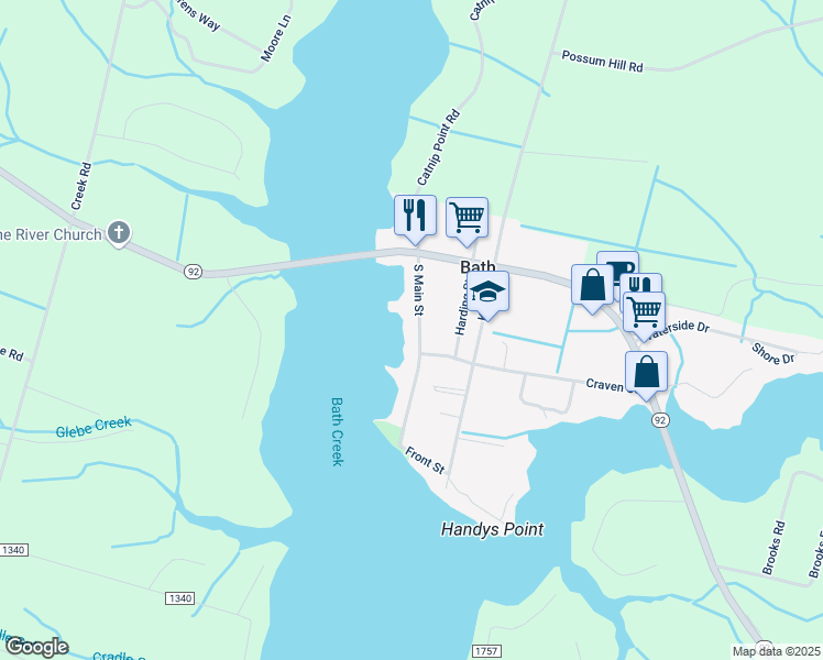map of restaurants, bars, coffee shops, grocery stores, and more near 131 South Main Street in Bath