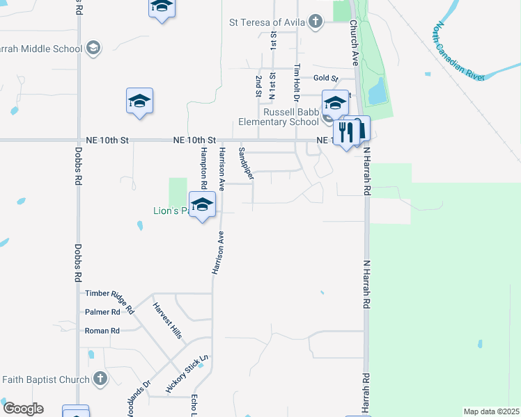 map of restaurants, bars, coffee shops, grocery stores, and more near 20608 Brush Creek Boulevard in Harrah