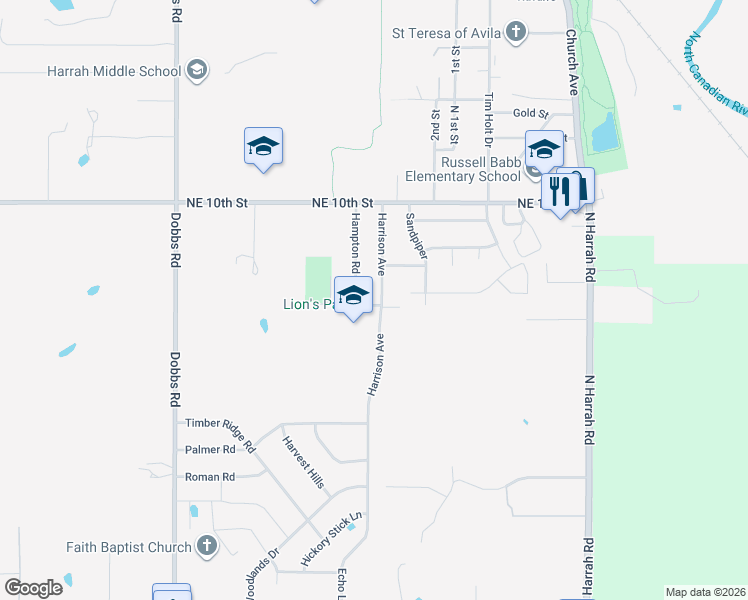 map of restaurants, bars, coffee shops, grocery stores, and more near 839 Harrison St in Harrah