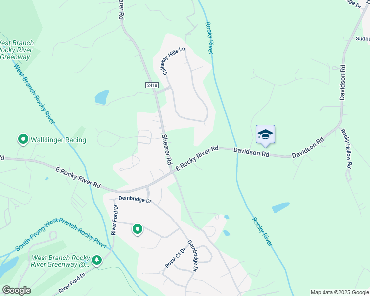 map of restaurants, bars, coffee shops, grocery stores, and more near 15701 East Rocky River Road in Davidson
