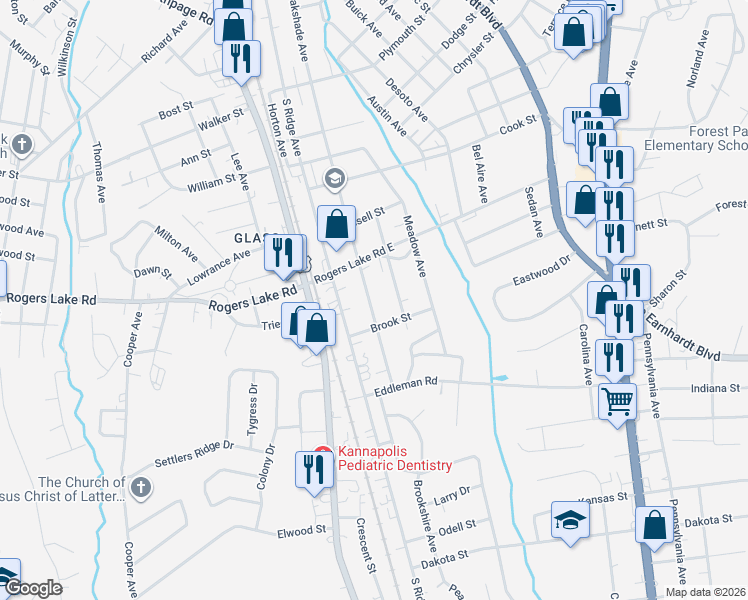 map of restaurants, bars, coffee shops, grocery stores, and more near 1415 South Ridge Avenue in Kannapolis