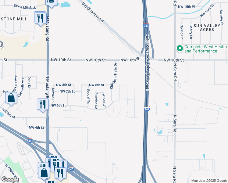 map of restaurants, bars, coffee shops, grocery stores, and more near 721 Chisholm Trails Drive in Yukon