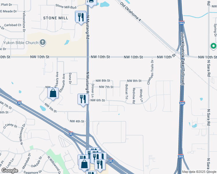 map of restaurants, bars, coffee shops, grocery stores, and more near 11209 Northwest 7th Street in Yukon