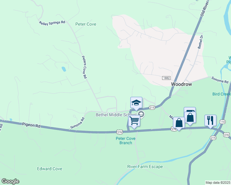 map of restaurants, bars, coffee shops, grocery stores, and more near 139 Chestnut Wood Drive in Waynesville