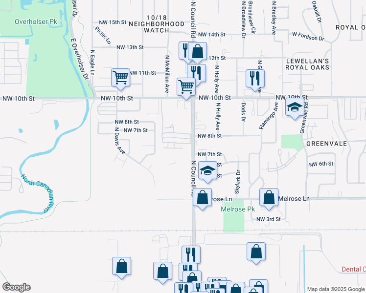 map of restaurants, bars, coffee shops, grocery stores, and more near in Oklahoma City