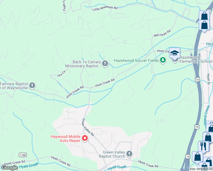 map of restaurants, bars, coffee shops, grocery stores, and more near 1785 Plott Creek Road in Waynesville