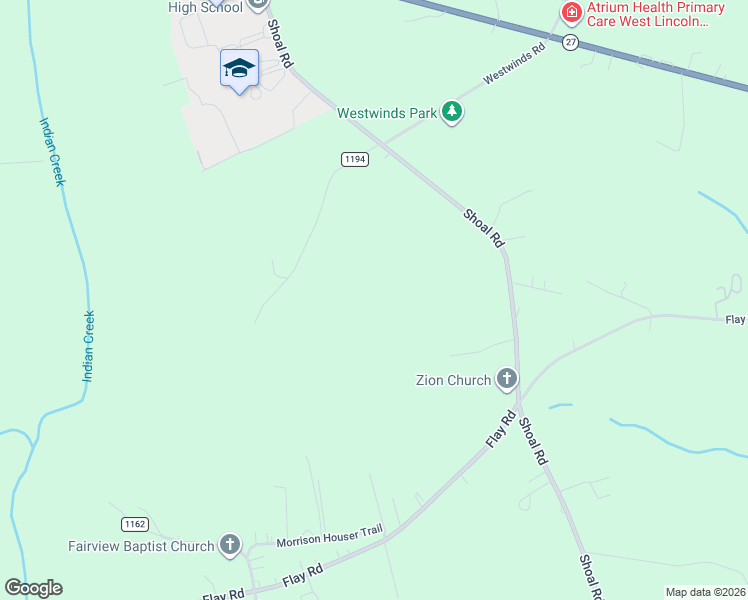 map of restaurants, bars, coffee shops, grocery stores, and more near 540 Shoal Road in Lincolnton