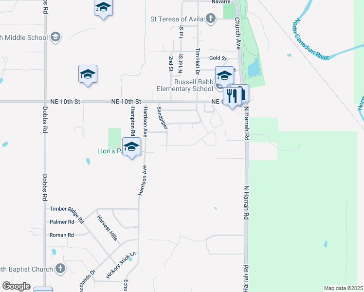 map of restaurants, bars, coffee shops, grocery stores, and more near 20608 Brush Creek Boulevard in Harrah