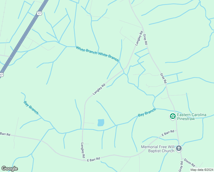 map of restaurants, bars, coffee shops, grocery stores, and more near Langley Road in Chocowinity