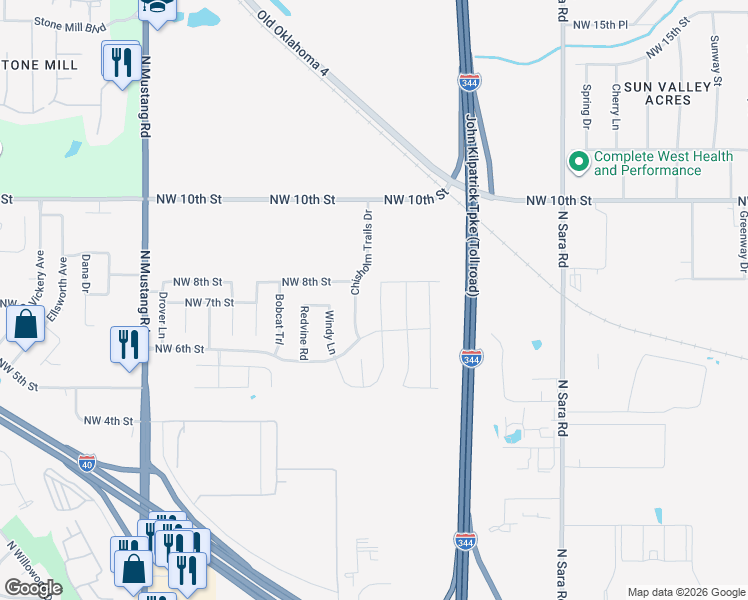map of restaurants, bars, coffee shops, grocery stores, and more near 708 Red River Drive in Yukon
