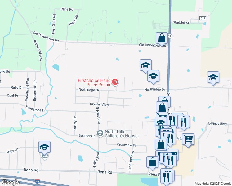 map of restaurants, bars, coffee shops, grocery stores, and more near 308 Mountain Edge Street in Van Buren
