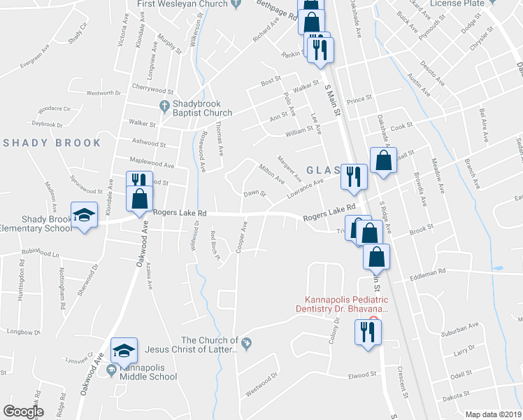 map of restaurants, bars, coffee shops, grocery stores, and more near 503 Rogers Lake Road in Kannapolis