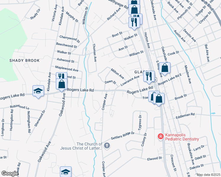 map of restaurants, bars, coffee shops, grocery stores, and more near 502 Rogers Lake Road in Kannapolis