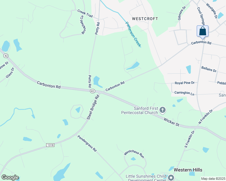 map of restaurants, bars, coffee shops, grocery stores, and more near 3113 Carbonton Road in Sanford
