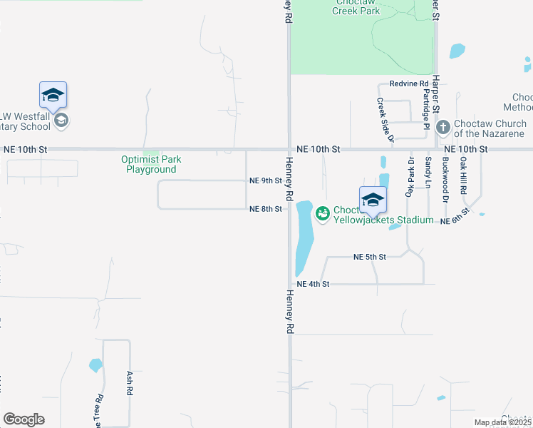 map of restaurants, bars, coffee shops, grocery stores, and more near 13806 Northeast 8th Street in Choctaw