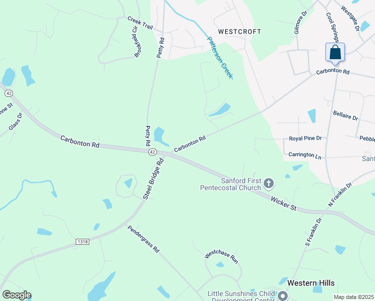 map of restaurants, bars, coffee shops, grocery stores, and more near 3113 Carbonton Road in Sanford