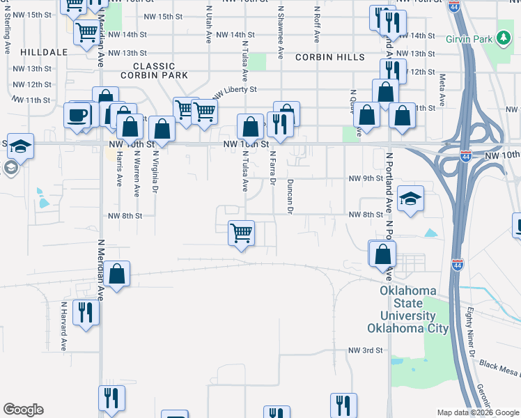 map of restaurants, bars, coffee shops, grocery stores, and more near 4013 Anchor Drive in Oklahoma City