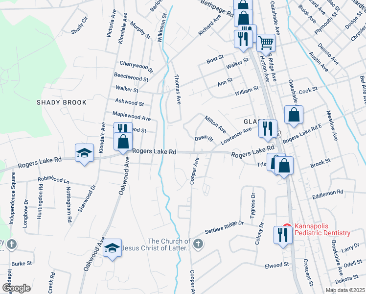 map of restaurants, bars, coffee shops, grocery stores, and more near 606 Rogers Lake Road in Kannapolis