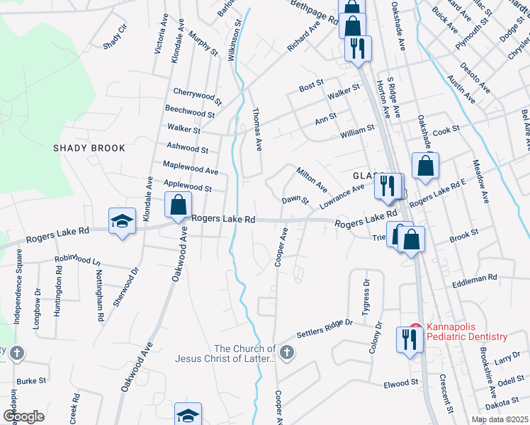 map of restaurants, bars, coffee shops, grocery stores, and more near 606 Rogers Lake Road in Kannapolis