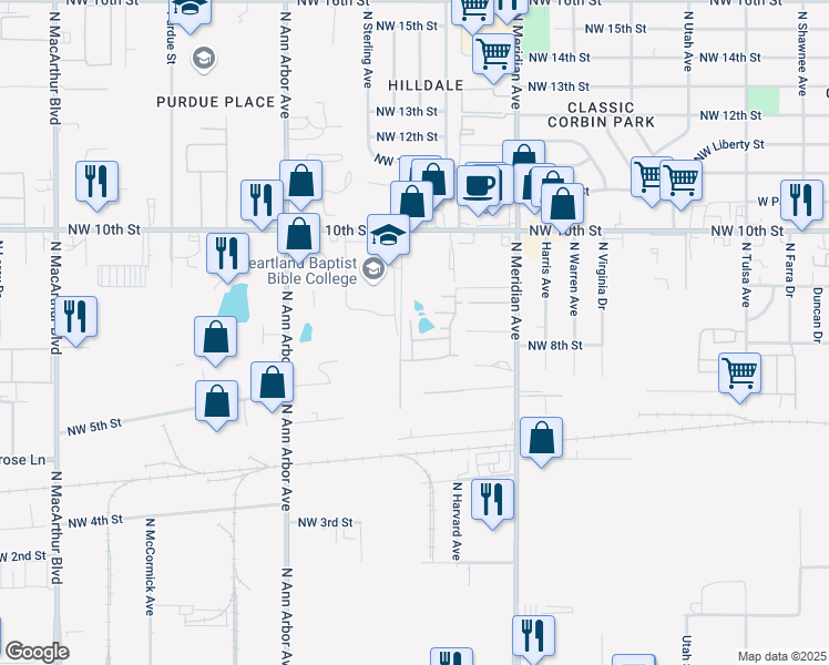 map of restaurants, bars, coffee shops, grocery stores, and more near 800-842 N Parker Dr in Oklahoma City