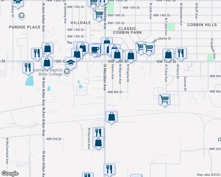 map of restaurants, bars, coffee shops, grocery stores, and more near 4428 Northwest 8th Street in Oklahoma City