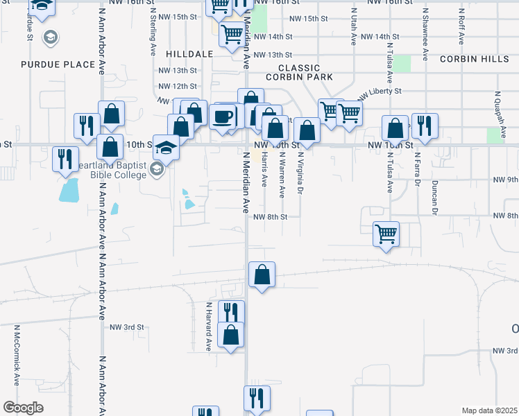 map of restaurants, bars, coffee shops, grocery stores, and more near 4428 Northwest 8th Street in Oklahoma City