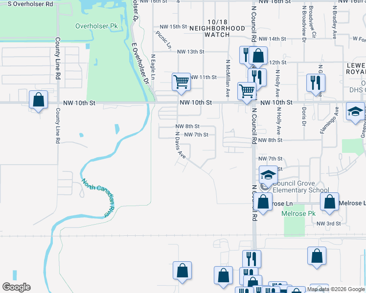 map of restaurants, bars, coffee shops, grocery stores, and more near 8212 Northwest 6th Street in Oklahoma City