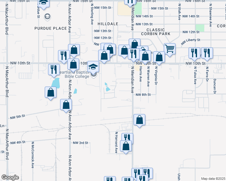 map of restaurants, bars, coffee shops, grocery stores, and more near 903 Kel Drive in Oklahoma City