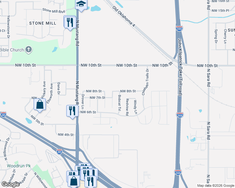 map of restaurants, bars, coffee shops, grocery stores, and more near 729 Bobcat Trail in Yukon