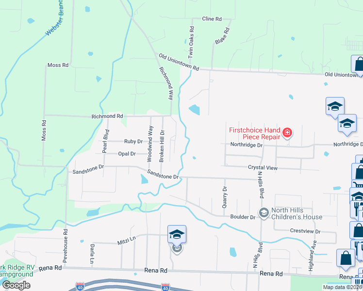 map of restaurants, bars, coffee shops, grocery stores, and more near 802 Sandstone Drive in Van Buren