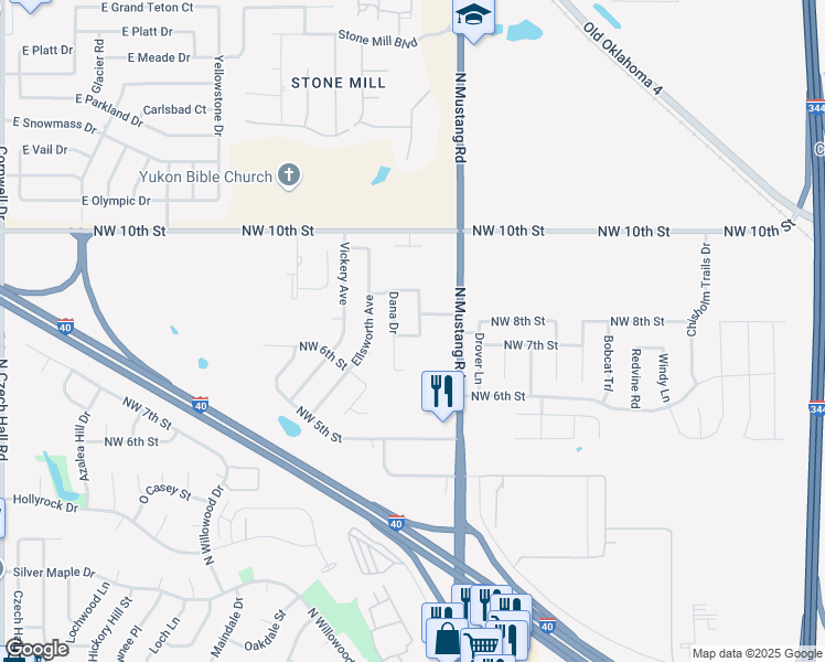 map of restaurants, bars, coffee shops, grocery stores, and more near 745 Caroline Drive in Yukon