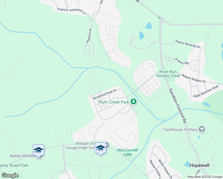map of restaurants, bars, coffee shops, grocery stores, and more near 12322 Bradford Park Drive in Davidson
