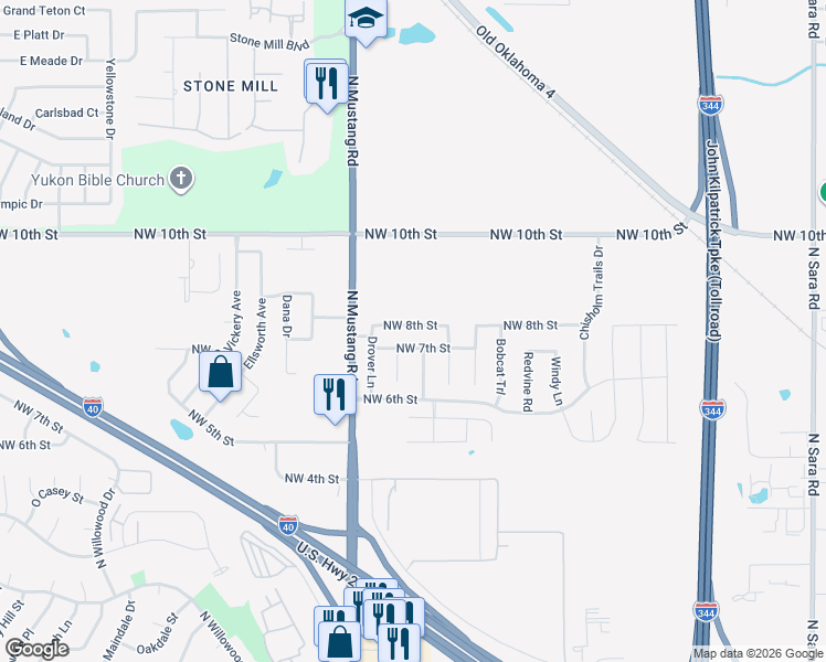 map of restaurants, bars, coffee shops, grocery stores, and more near 11220 Northwest 8th Street in Yukon