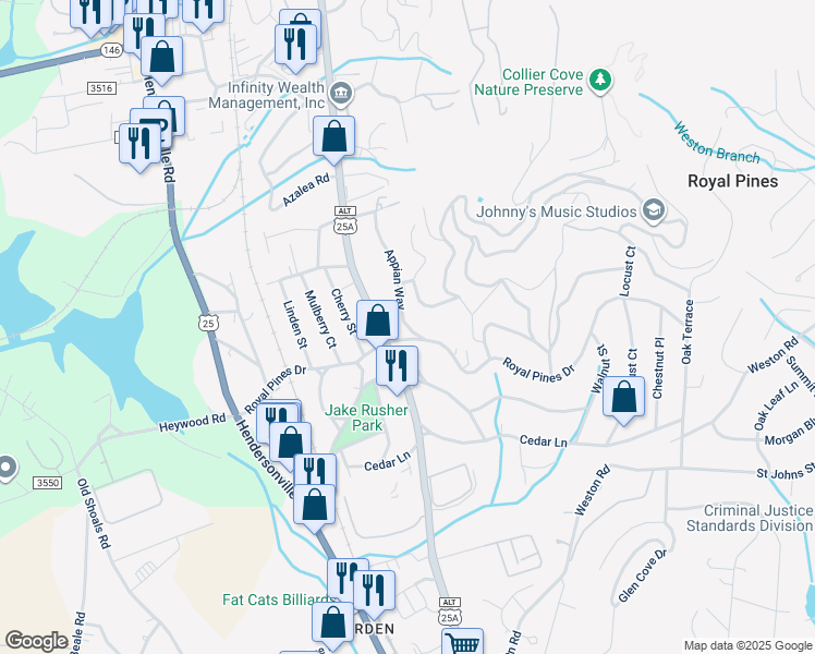 map of restaurants, bars, coffee shops, grocery stores, and more near 96 Appian Way in Arden