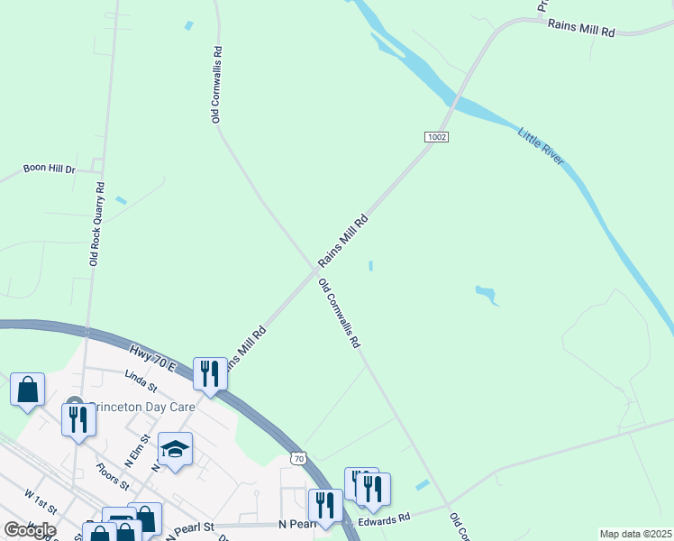map of restaurants, bars, coffee shops, grocery stores, and more near 1055 Old Cornwallis Road in Princeton